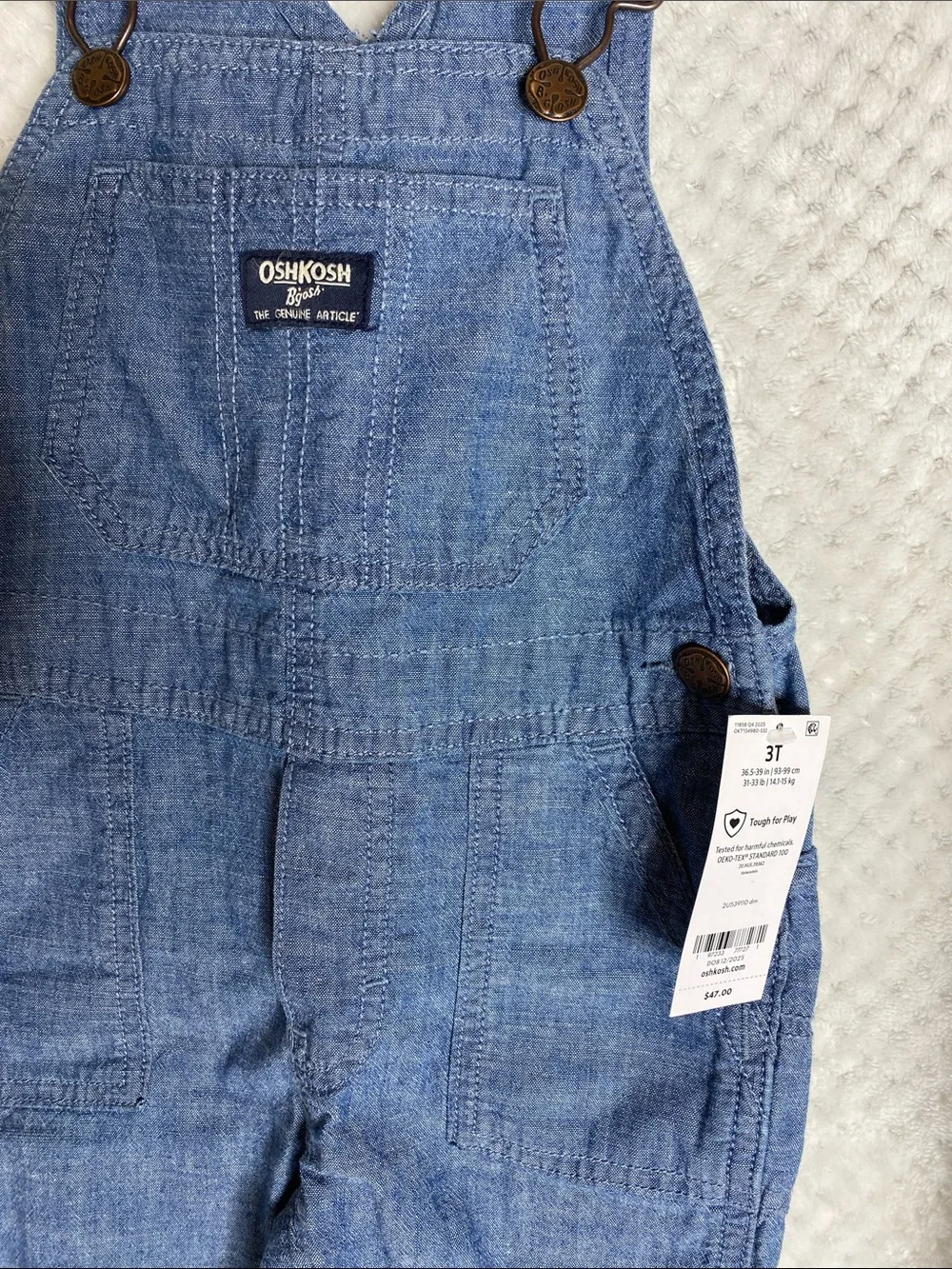 OshKosh B'gosh Lightweight Blue Chambray Denim Look Roll Up Cuff Overalls